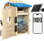 Bird House with Camera Solar Powered, Wi-Fi,Motion Detection & Night Vision,Pine Wood Birdhouse with Camera Inside,Ideal for Backyard & Nature Lovers(Light Blue)