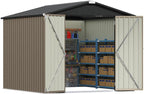 Patiowell Outdoor Storage Shed 8x8 FT, Heavy Duty Tool Metal Sheds with Lockable Doors and Updated Frame Structure for Backyard Patio Lawn, Brown
