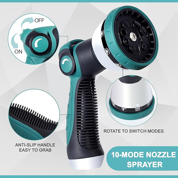 25FT Garden Hose, 304 Stainless Steel Water Hose, Flexible with a 10-Mode Nozzle Sprayer, No Kink, Lightweight, Puncture Proof, Ideal for Indoor & Outdoor Light Use, 5/8'' Outside Diameter