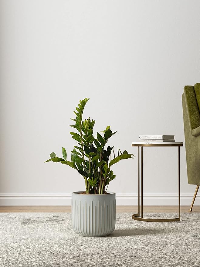 LE TAUCI Ceramic Pots for Plants, 8.3/7/6 Inch Indoor Planters with Drainage Holes & Mesh, Modern Glossy Glaze Cylinder Fluted Plant Pot for Snake Plant, Set of 3, Mist Gray