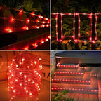 Solar Rope Lights, 2 Packs Total 132ft 400LED Solar String Lights, 8 Modes Waterproof Solar Powered Outdoor Light, Flexible Clear Tube Light for Garden Backyard Patio Deck Porch Tree Xmas Decor - Red