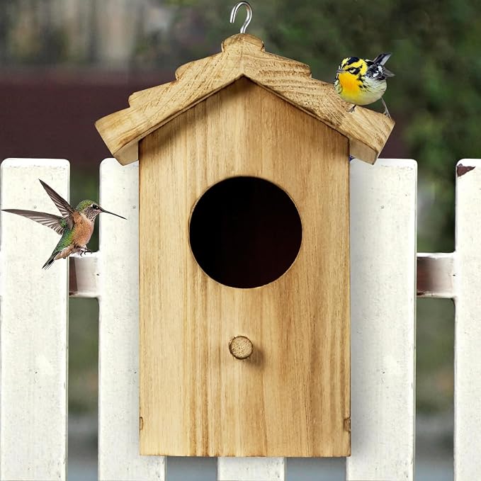 Hanging Hummingbird House for Outdoors, Wooden Mini Bird House, Durable Nesting Box for Hummingbird, Weather-Resistant Hummingbird House (Dimensions 5.9 * 3.7 * 4.1 inch)
