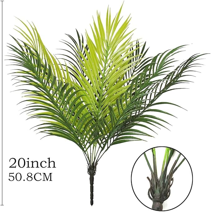 PASYOU Artificial Plants Fake Palm Tree Tropical Shrubs 4 Pack, Plastic Greenery Faux Big Leaves Stems Plant for Indoor Outdoor Home Garden Decor Bedroom Wedding Party DIY Filler Decoration