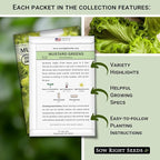 Sow Right Seeds - Power Greens Seed Collection for Planting - Spinach, Arugula, Kale, Mustard Greens and Rainbow Swiss Chard - Non-GMO Heirloom Seeds to Plant and Grow a Home Vegetable Garden