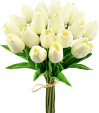 Mandy's Cream Artificial Tulips Flowers Centerpiece, 13.5" Lifelike PU Fake Floral Stems 20pcs for Kitchen Island & Dining Table, Spring Decor for Easter