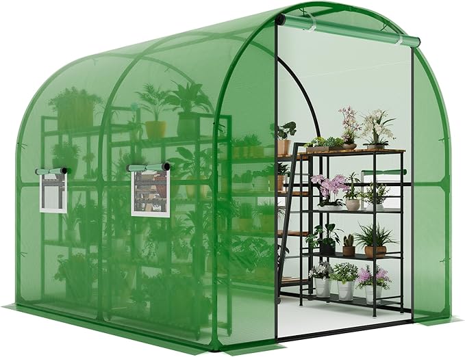 GarveeLife 8.2x6.6x6.6 ft Premium Greenhouse for Outdoors,Upgraded Portable Walk-in Heavy Duty Frame Large Garden Plant Hot Outside Hoop House,Green