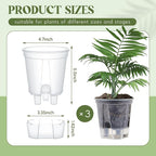 Wonderjune Self Watering Pots for Indoor Plants with Deep Reservoir and High Drainage Holes for Outdoor Plants and Flowers, Bare Root Planter(4.72'',Clear,3 Pcs)