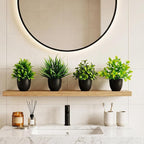 4 Pack Fake Plants Small Artificial Potted Plants for Home Office Desk Decor, Mini Faux Greenery with Black Pots, Assorted Artificial Grass & Leaf Plants for Indoor Shelf Bathroom Kitchen Decoration