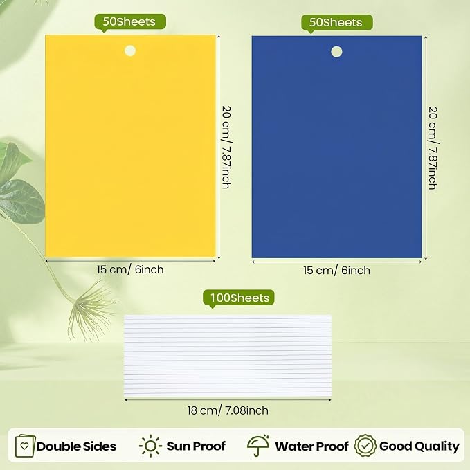 Qualirey 100 Pcs 6 x 8 Inch Sticky Traps for Plant Double Sided Sticky Trap for Gnats with Twist Ties Fly Traps for Fruit Insect Fungus Bugs Indoor Outdoor (Yellow,Blue)
