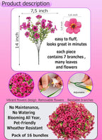AXYLEX Artificial Flowers for Outdoors Fake Plants - 16 Bundles Faux Outside Greenery Boxwood No Fade Plastic Shrubs Fall Decor Farmhouse Home Garden Thanksgiving Mums (PureRed)