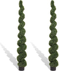 THE BLOOM TIMES 7 Foot Large Spiral Topiary Trees Artificial Outdoor Set of 2, Faux Boxwood Plants Outside - All-Year Green Fake Tall Tree for Home Office Front Porch Planter Decor 7ft
