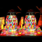 2pack Solar Mosaic Outdoor Waterproof Cool Blue Mosaic jar Decor Christmas Gifts for Women Mom Grandma Halloween Hanging Solar Lights Decoration Outside for Yard, Patio,Backyard,Porch (Modern)