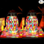 2pack Solar Mosaic Outdoor Waterproof Cool Blue Mosaic jar Decor Christmas Gifts for Women Mom Grandma Halloween Hanging Solar Lights Decoration Outside for Yard, Patio,Backyard,Porch (Modern)