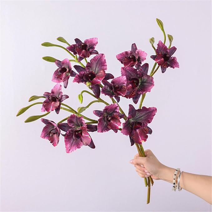 2-Pack 21in Spring Artificial Orchid, Oil Painting Style Romantic Fake Flowers, Wedding Home Decor, Living Room Table Centerpiece, Festival Artistic Display(Green)