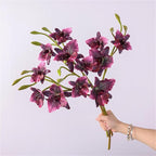 2-Pack 21in Spring Artificial Orchid, Oil Painting Style Romantic Fake Flowers, Wedding Home Decor, Living Room Table Centerpiece, Festival Artistic Display(Burgundy)