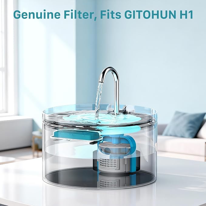 GIOTOHUN Cat Water Fountain Filter: 12 Cat Fountain Filter Replacement - 6 Pieces Filters + 6 Pieces Sponges for Pet Dispenser H1 (67oz/2L)