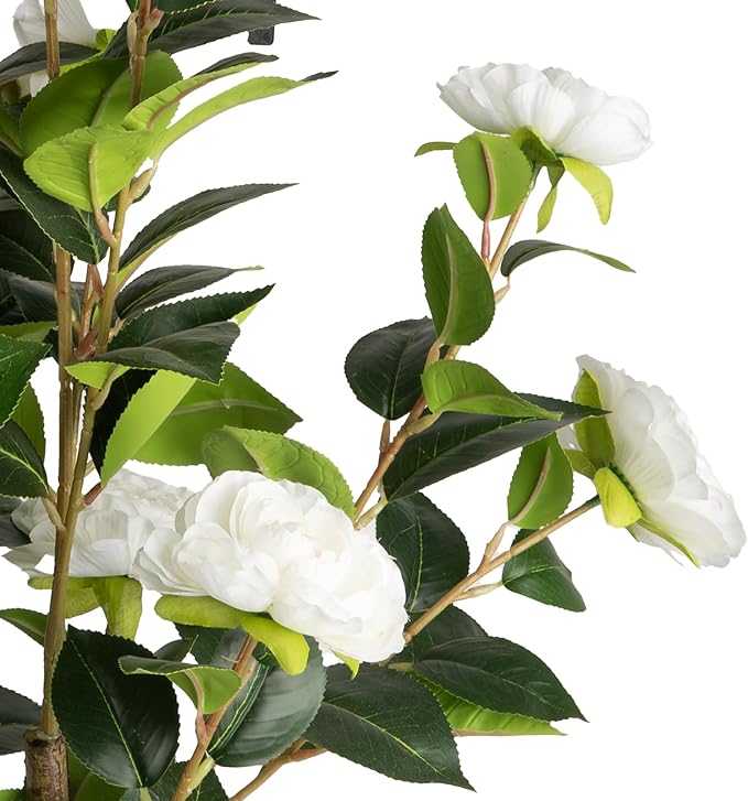 Artificial Camellia Tree 2 Pack - Realistic Camellia Plants in Pot with White Flowers, Lifelike Faux Greenery for Living Room, Patio, or Wedding, White