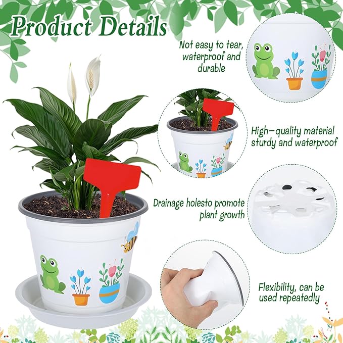 Garden Flower Pot Craft Kit, 48 Paintable Durable Resin Garden Pot with Tray Drainage Holes Adhesive Stickers and Plant Labels, Flower Plant Craft for Classroom Home DIY Flower Planting