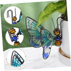 HANABASS 3Pcs Stained Glass Butterfly Plant Pot Hugger Decor - Metal Hanging Flower Planter Ornaments - Outdoor Garden Figurine Art for Potted Plants & Herbs