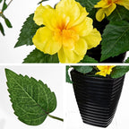 Briful 15.7'' Artificial Hibiscus Plant in Tall Black Woven Planter, Tropical Faux Hibiscus Flowers with Cascading Leaves, Small Fake Flower Pot for Bathroom, Entryway Table, Living Room Decor, Yellow