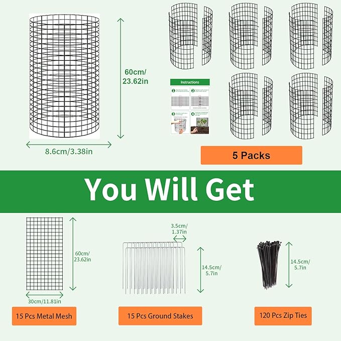 5 Pack Plant Protector from Animals, 24x12 Inches Wire Plant Protector, Plant Cages to Keep Animals Out