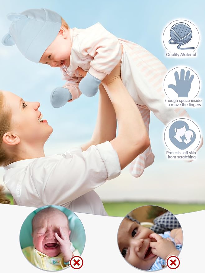 Geyoga 12 Pieces Newborn Hat Mittens Gloves Set Baby Boys Girls Cotton Baby Beanie for 0-12 Months
