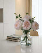 CHASMILE Lifelike Artificial Light Pink Rose Bouquet in Vase - 3D Petals & Stem Design - Table Centerpiece for Wedding, Restaurant, or Home Dining Room