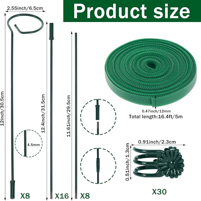 8 Sets Metal Plant Sticks Support Tall 48 Inch Adjustable Plant Support Stakes Amaryllis Holder Stakes Support Indoor Outdoor with 30 Clips 16.5' Ties for Orchid Tomato Lily Flower