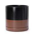 D'vine Dev 10 Inch, Ceramic Planter Pot with Drainage Hole and Saucer, Indoor Cylinder Round Planter Pot, Black/Speckled Tan, 94-O-E-7