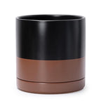 D'vine Dev 10 Inch, Ceramic Planter Pot with Drainage Hole and Saucer, Indoor Cylinder Round Planter Pot, Black/Speckled Tan, 94-O-E-7