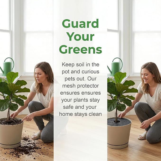 PAGOW 2pcs Plant Protectors from Animals, Breathable Cuttable Plant Pot Soil Cover, Round Flexible Squirrel Guards for Potted Plants Gardening Digging Stopper - Black