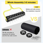 21" Rolling Lawn Aerator, 45 Preassembled Spikes, Only Needs 3-5 Minutes to Assemble, No Looseness, Good Package, 75" Long Handle with Quick Clip Connections, U-Shape Construction - Yellow.