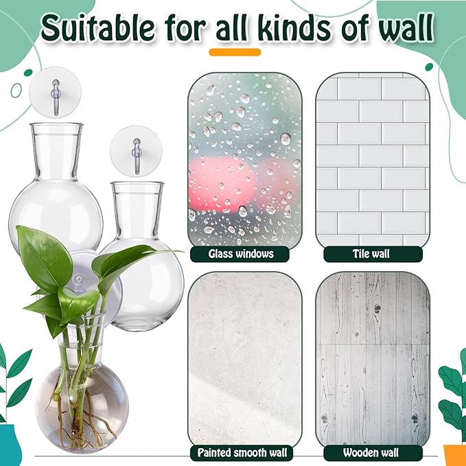 Baderke 6 Pack Window Propagation Stations Plastic Wall Hanging Planter with Suction Cups Brush Window Suction Plant Holder Vases Tubes Terrarium for Home Office Decor(Bulb)