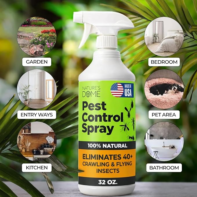 Nature’s Dome Pest Control Spray 32 Oz | 100% Natural Ant Killer & Bug Spray for Indoor & Outdoor Use | Eco-Friendly Bug Spray for Flea, Ticks, Ant & Mosquitos | Safe for Pets and Kids