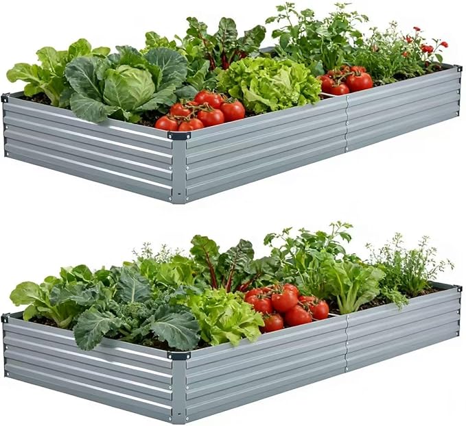 8x4x1ft(2 PCS) Galvanized Raised Garden Bed,Outdoor Planter Box Metal Patio Kit Planting Bed for Vegetables Flowers Herb,Gray