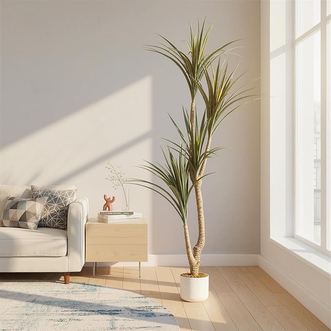 5.4FT Artificial Dracaena Tree in Pot, Evergreen Artificial Dracaena Marginata Plants Indoor, Decorative Potted Floor Plant for Living Room Porch Office Decor