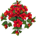 Briful Artificial Hanging Hibiscus Flowers in White Pot, Tropical Faux Hibiscus Plant with Removable Decorative Planter, Red Trailing Flower Basket for Porch Patio Balcony Indoor Outdoor Home Decor