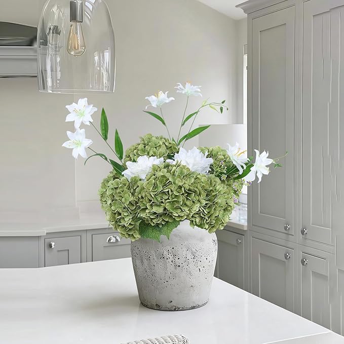 Coferset Lime Green Hydrangea Artificial Flowers 3pcs Lifelike Faux Hydrangea Real Touch Fake Flowers for Home Wedding Office Party Living Room Decoration,22inch