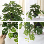 Artificial Monstera Plants, Fake Tropical Palm Small Potted Faux Hanging Greenery Mini Plants for Indoor Outdoor Home Office Garden Houseplants Pot Decor Wedding Party DIY Decoration - Green 2 Pack