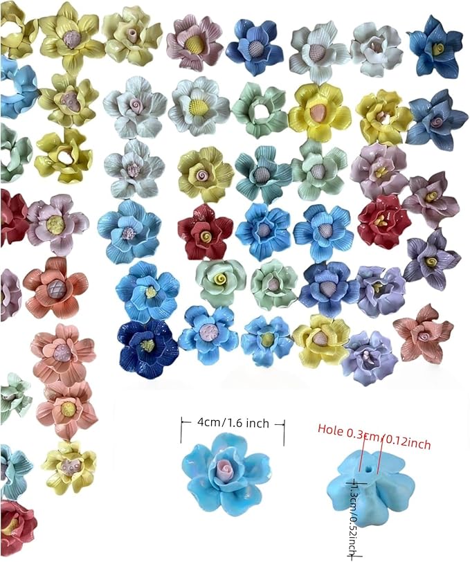 10 PCS 3D Flower Ceramic Tiles,1.6" Handmade Procelain Ceramic Flowers for Artwork,Fish Tank,Vases,Living Room, Dining Table,Office, Home Floral Decor (Double-Flowered Pink)