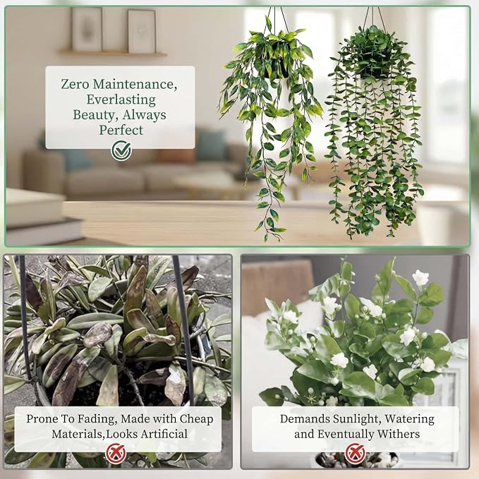 3 Pack Fake Plants Indoor Outdoor with 6 Butterflies – Small Artificial Potted Hanging Plants for Shelf, Balcony, Patio & Wall Decor | Faux Plants for Living Room, Bedroom, Office, Porch