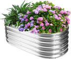 YSEJOMP 17" Tall Outdoor Garden Raised Garden Bed Kits, 4ft X 2ft Oval,0.8MM Thick Metal Raised Planter Bed/Ground Planter Box for Variety of Flowers,Herbs,Vegetables (Silver, 48X24X16.5 Inches)