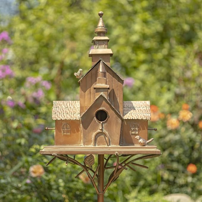 Zaer Ltd. Large Copper Colored Multi-Birdhouse Stakes, Room for 5 Bird Families in Each (XL Country Town Home Montana)