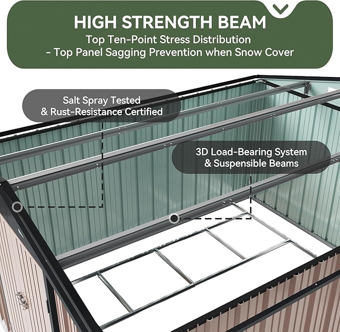 Aoxun 10x12 FT Galvanized Steel Outdoor Storage Shed with Base, Lockable Door & Sloped Roof, Metal Storage Shed Waterproof Tool Storage House for Garden, Backyard, Patio, Poolside (Brown)