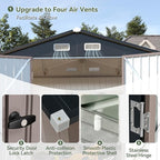 Aoxun 8x6 FT Outdoor Storage Shed Garden Metal Shed with Lockable Door Outdoor Large Shed for Tool, Garbage Can, Bike, Mower, Brown