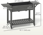 Outsunny Raised Garden Bed, 57 x 20.5 x 34 in Wood Elevated Planter Box with Lockable Wheels, Side Tables and Bottom Shelf, Outdoor Raised Planter with Bed Liner and Drainage Holes, Gray