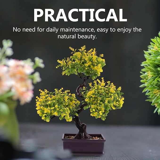 Cabilock Artificial Bonsai Tree Faux Potted Plant Realistic Simulation for Home Office Desk Decor Low Maintenance Greenery 5.12X10.63X11.81 Inches
