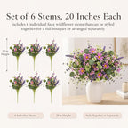 20" Artificial Flowers Bouquet for Vase Indoor, 6 stem Faux Silk Daisies Lavender Silver Dollar Eucalyptus Leaves Wildflower Floral Arrangement Home Decor for Living Room Dining Table Entryway
