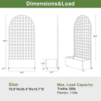 Casaphoria Metal Raised Garden Bed with Trellis and Wheels, 72"x35"x16" Arched Planter Box for Climbing Plants, Vegetables & Vines, Features Drainage Holes and Privacy Screen, White-Grid