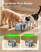 PEKTACO Stainless Steel Cat Water Fountain, 3.2L/108oz Cat Water Dispenser with Quiet Water Pump, Dishwasher Safe Pet Drinking Fountain for Cats